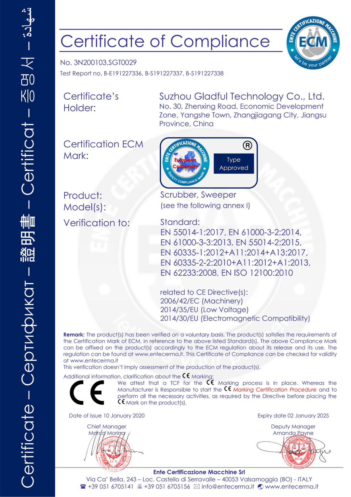 CE Certificate of Conformity — Gladful Tech